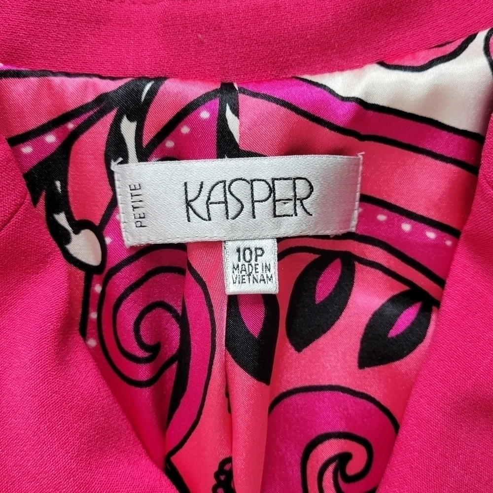 Kasper Blazer Size 10P Button Pockets Notch Collar Stretch Padded Lined Pink - Picture 5 of 10